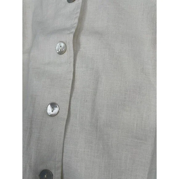 VTG 90s Linen Vest Beige Boho Layer Minimalist Lagenlook Cotton Mother of Pearl - Picture 8 of 8